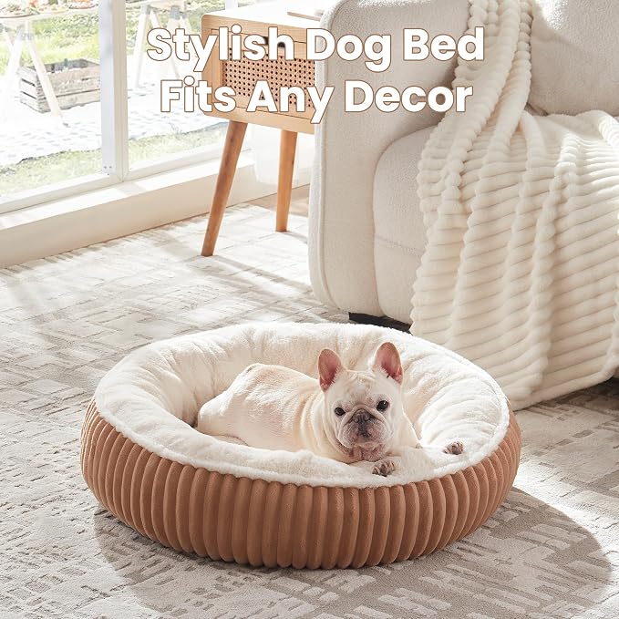 30 inches Calming Donut Dog Bed for Medium Dogs,Mocha | Round Pet Bed with Removable&Washable Cover,Milk Plush Faux Fur, Fits Pets up to 30 lbs