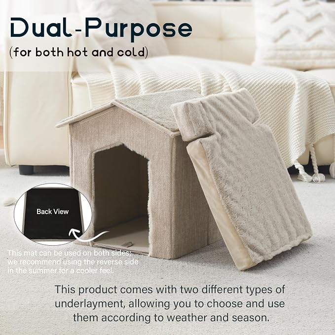 Cat Beds for Indoor Cats,Cat Houses,Cat Cave with Orthopedic Cushion,Foldable Cat Condos,Hideaway,Shelter,Beige Cat Tent for Small Dogs and Rabbit,Squirrel
