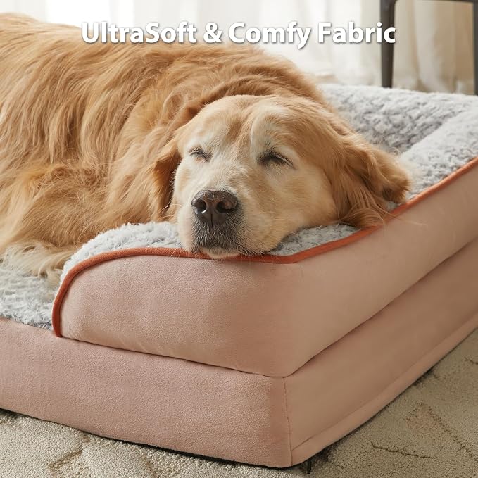 LEXTRO Orthopedic Dog Beds for Large Dogs, Comfy Washable Dog Couch Bed | Comfy Sleeping Dog Bed with Egg Crate Foam, Dog Sofa with Removable Cover, Waterproof Lining&Non-Slip Bottom, Gray