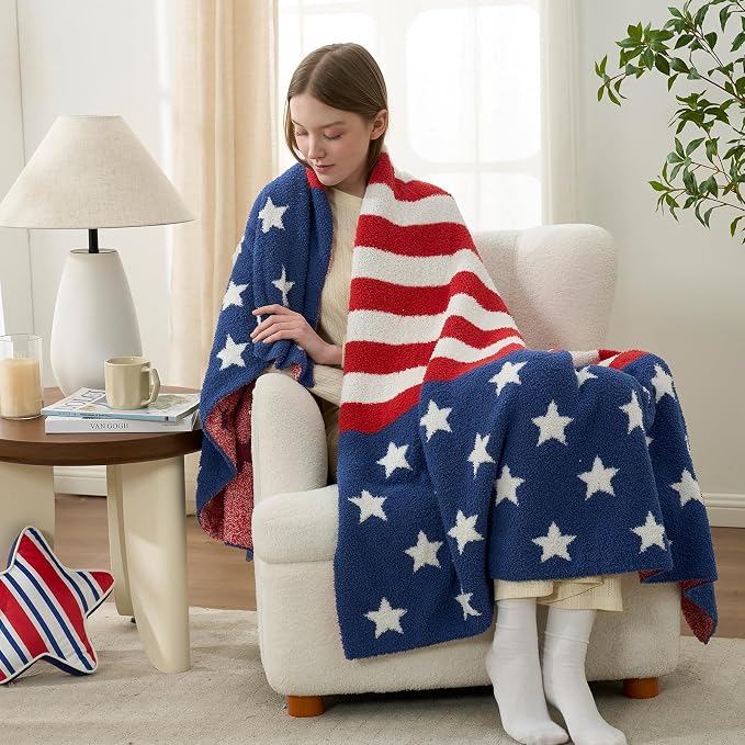 Snuggle Sac American Flag Patriotic Throw Blanket for Couch Sofa Bed, July 4th Blanket Ultra Soft Cozy Throw Blanket, 250th Anniversary USA Military Veteran July 4th Gift, 50x60 inches