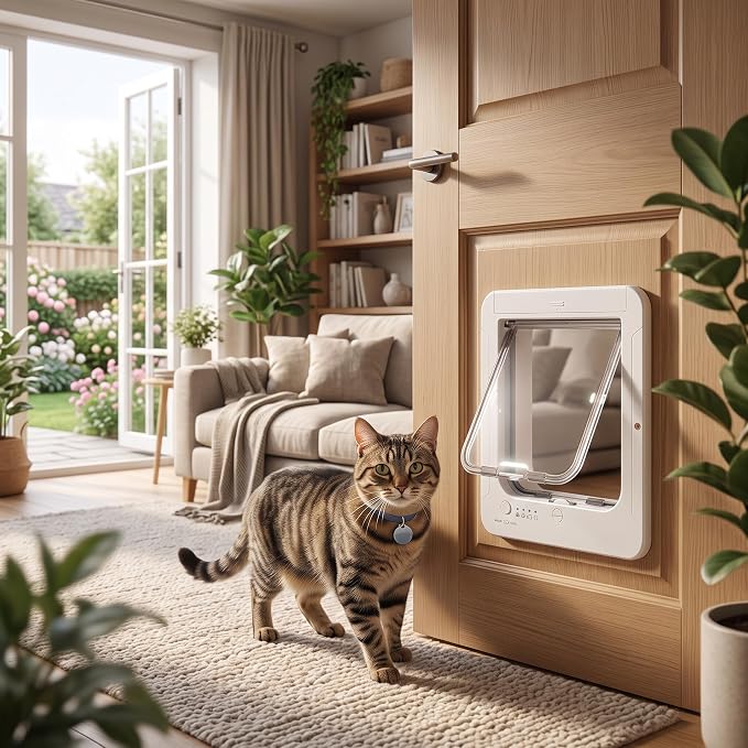 SUNGOOYUE Smart Pet Door Plastic Electronic Cat Door 26 X 29.5cm App Controlled Secure Access with Timer Motion Sensor Collar Activation for Indoor Outdoor Cats and Dogs