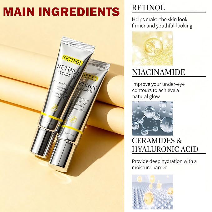Retinol Eye Cream with Niacinamide, Hyaluronic Acid & Vitamin E – Hydrating Under Eye Cream for Visible Dark Circles, Wrinkle Appearance & Under-Eye Fullness, Anti Aging
