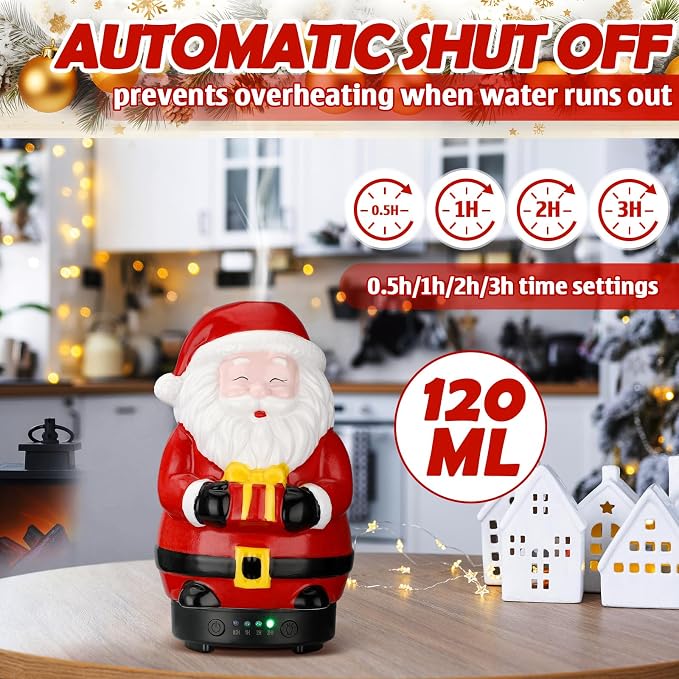 Glooglitter 120ml Retro Santa Claus Ceramic Santa Claus Diffuser Christmas Essential Oil Diffuser Gift Holiday Present for Essential Oil Small Aromatherapy Humidifier Warmer for Home Office Decor
