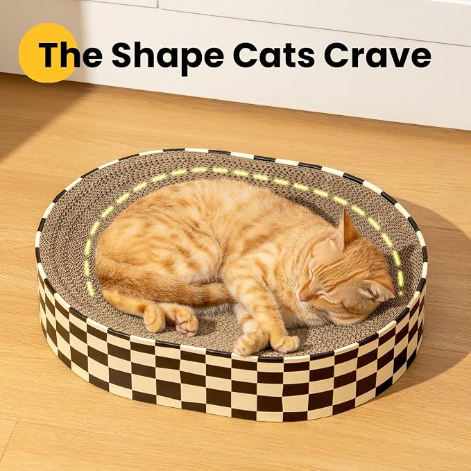 Conlun Oval Cat Scratcher Bed | Scratching Bowl Lounge for Kittens | Medium | Corrugated Cardboard Pad | Concave Shape | No Mess Enclosed Base | Serves as Couch Furniture Protector