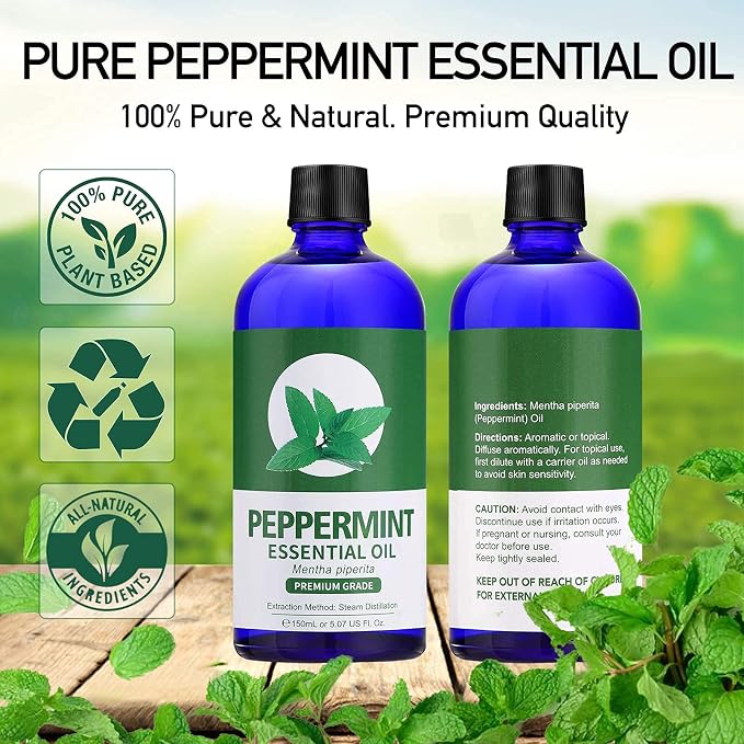 Peppermint Oil, 150 ml and Pure Australian Tea Tree Essential Oil, 150ml for Diffusers Aromatherapy & Humidifiers