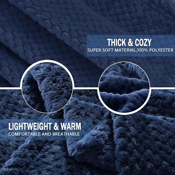 Exclusivo Mezcla Soft Waffle Fleece Bed Blanket King Size, Navy | Lightweight Plush Blanket for Bed, Bedroom, Cozy Flannel with Waffle Texture, Stylish Home Decor, All Season, 104x90 Inches