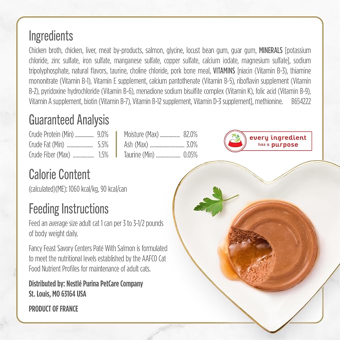 Fancy Feast Purina Savory Centers with Salmon Wet Cat Food Pate with Gourmet Gravy Center - 3 oz. Cans,(Pack of 48)