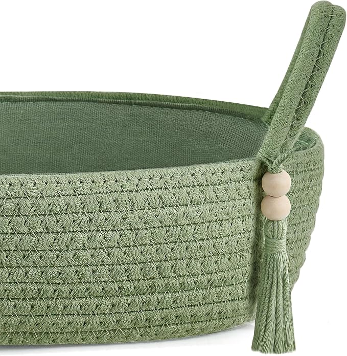 Mkono Toilet Paper Basket, Boho Bathroom Decor, Small Storage Organizer | Green, 13"L x 6"W, Back of Toilet Basket, Decorative Woven Tray with Handles, Space-Saving, Living Room Bedroom, 1 Pack