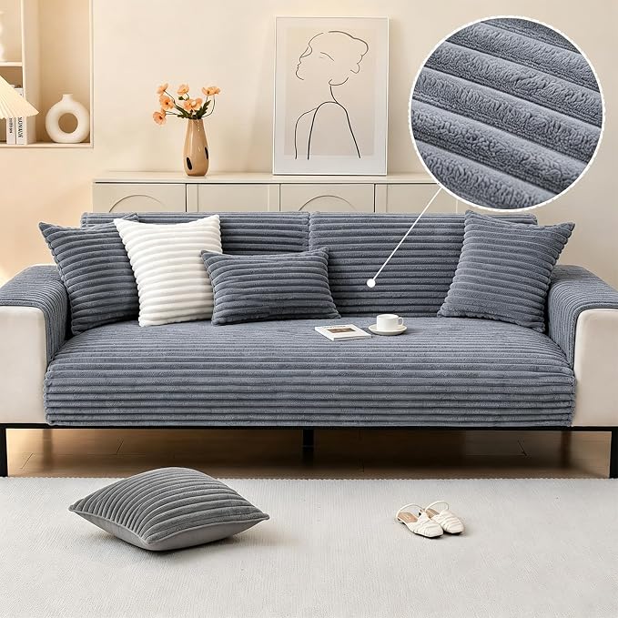 Waterproof Couch Cover for Dogs, Sofa Covers Washable & Non-Slip, Soft Dog Bed Blanket Protector for Sectional, Loveseat, Living Room Furniture (Light Gray, 35.43"x 94.49" 1 Pack)