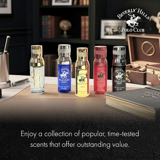 Beverly Hills Polo Club 5 Piece Mini Gift Set Exclusive for Men, EDT Eau De Toilette 5 Mini 0.5oz Bottles