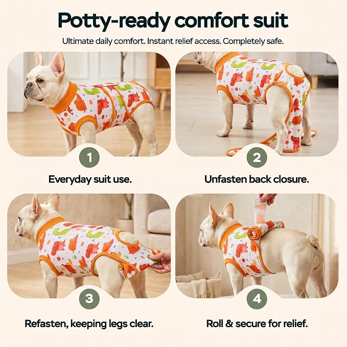 PetWarm Spay Recovery Dog, Onesies for Dogs, Professional Dog Recovery Shirt Abdominal Wounds Bandages Substitute E-Collar and Cone, Dinosaur Pattern, Yellow, XS