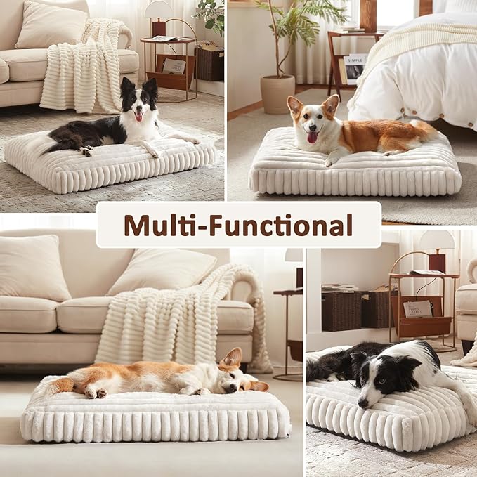 XXL Dog Bed, Flat Pet Beds with Removable Washable Cover, Pet Mat Cute Dog Crate Bed Thick Shredded Chopped Crate Foam & Anti Slip Bottom for Indoor