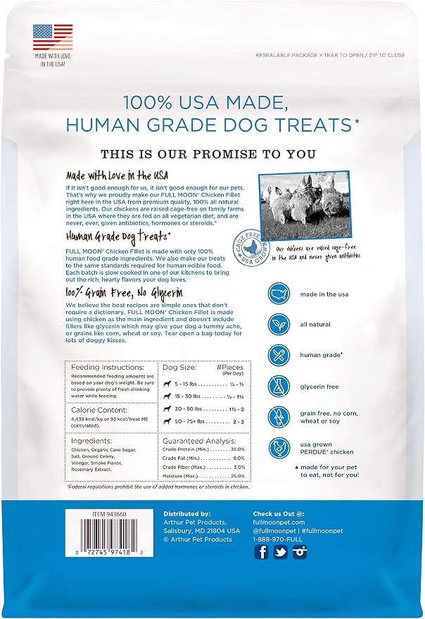 Full Moon® Chicken Fillet Dog Treats 48 oz | Human Grade, No corn, No wheat, No soy, Glycerin Free, Made in the USA