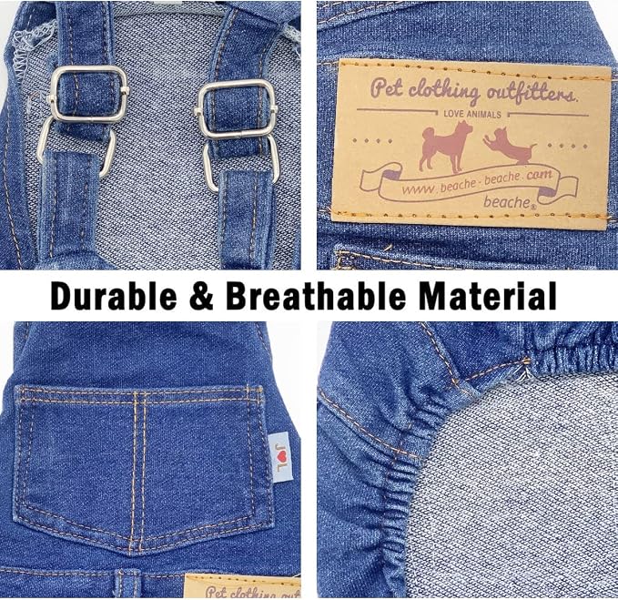 Dog Overalls for Small Dogs Outfit French Bulldog Clothes Denim Dog Jeans | Overalls Dog Costumes puppy Shirt Comfortable Blue Pants Pug Clothing Small Medium Cats Boy Girl Halloween Dachshund Frenchie