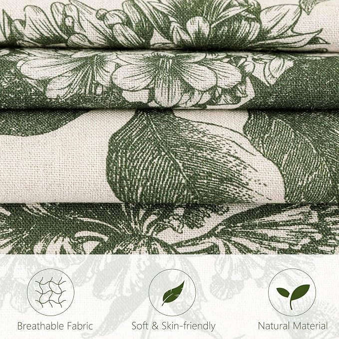 Foindtower Set of 2 Linen Floral Throw Pillow Covers Neutral Vintage Print Decorative Cozy Cushion Covers Farmhouse Boho Home Decor for Sofa Chair Couch Bedroom Living Room,18×18 Inch,Dark Green