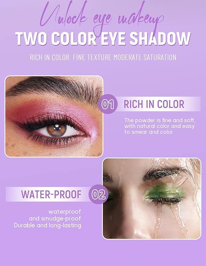 Erinde Purple Eyeshadow Palette Duo - Burgundy Purple Maroon Shimmer Metallic Glitter Eye Shadow Makeup Palette, Long Lasting Waterproof Blendable Crease Proof Warm Red Tones Christmas Makeup, 04