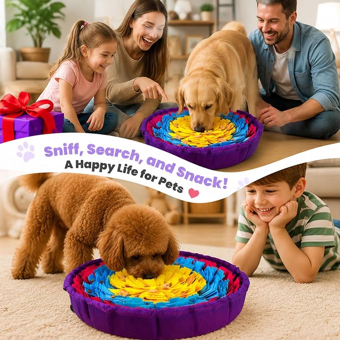 Snuffle Mat for Dogs, 19"x19" - Slow Feeder Bowl & Interactive Dog Puzzle Toy, Enrichment Sniffing Mat for Mental Stimulation, Nosework Foraging Treat Game for Small Medium Large Breed Puppy Cats