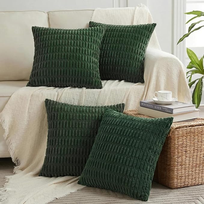Fancy Homi 4 Packs Decorative Throw Pillow Covers for Living Room Couch Bed, Modern Farmhouse Boho Home Décor Accent Cushion Case, 20" x 20", Dark Green