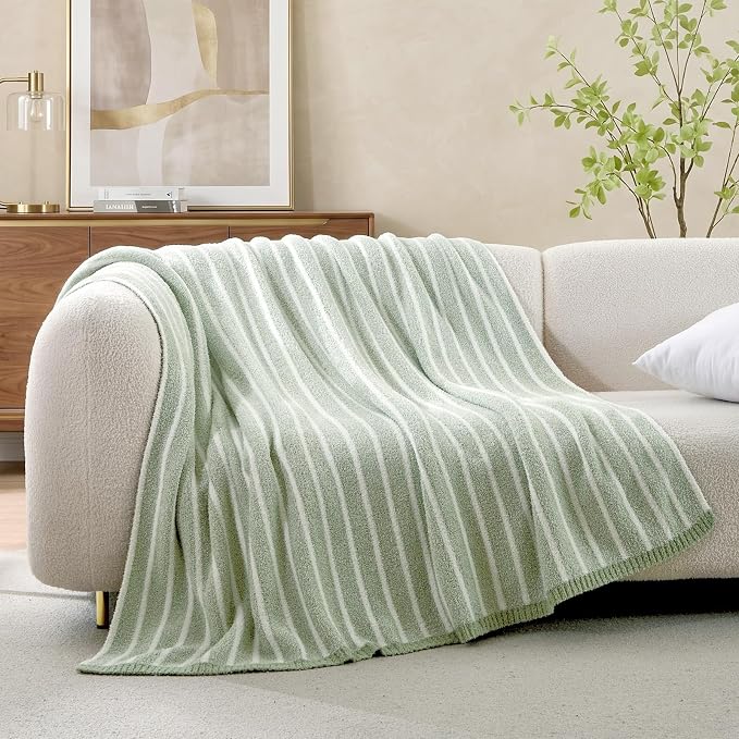 Snuggle Sac Ultra Soft Throw Blanket, Sage Green, 50"x60" | Reversible, Cozy Knitted Ribbed, Fuzzy Knit Striped, For Couch, Sofa, Bed, Home Decor