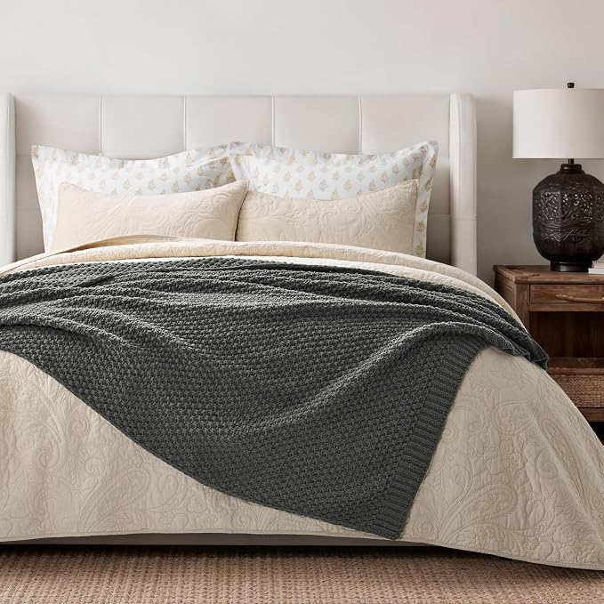 EVERGRACEHOME Chunky Chenille Knit Throw Blanket, 50 x 60, Charcoal Gray | Sculpted Moss Stitch, Chic Modern Farmhouse, All-Season Warmth, OEKO-TEX® Certified, Elegant Blanket for Couch, Bed, Sofa