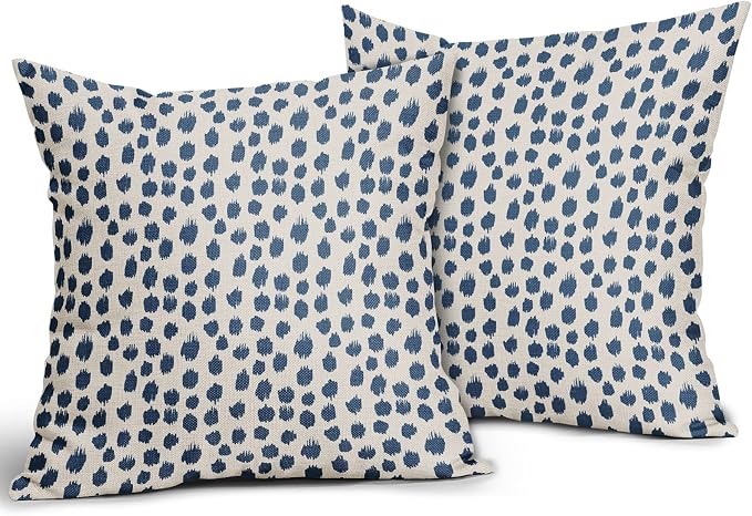 Light Blue Cream Pillow Covers 20x20 Set of 2 Boho Design Polka Dot Throw Pillows Modern Brush Strokes Print Decorative Outdoor Pillowcase Square Cushion Cover Linen Pillow Case for Sofa Couch Bed