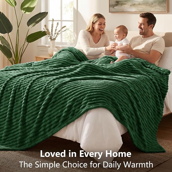 Dark Green Throw Blanket for Couch & Bed, 50 x 60 Inch | 300GSM Ribbed Fleece Blanket, Soft, Cozy & Lightweight, OEKO-TEX Certified, All-Season Use for Travel, Dorm & Home Decor