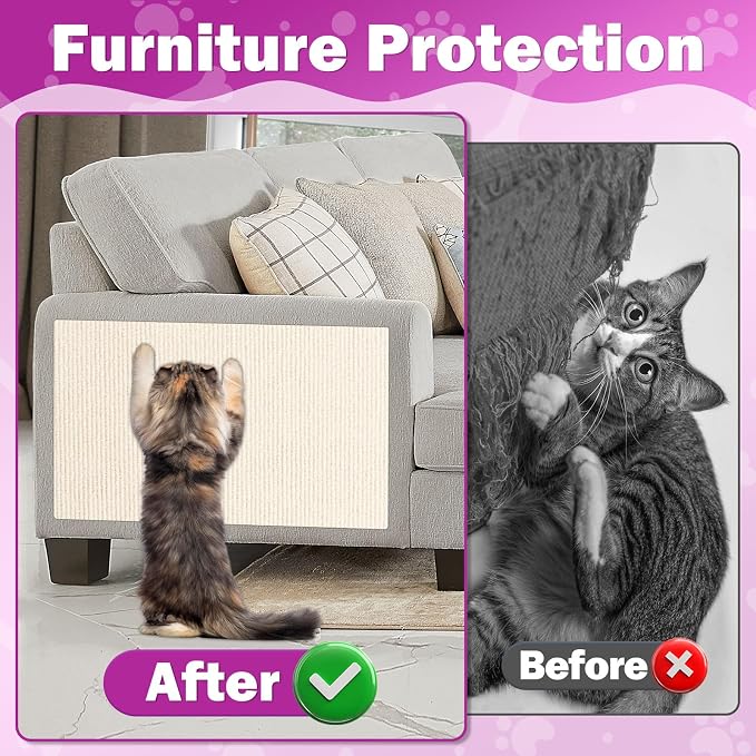 ENONCI 78.7x15.8 Cat Scratch Pad, Furniture Protector for Couch Corners | Trimmable, No-Shedding Cat Scratch Pad with Self-Adhesive Backing for Climbing, Protects Walls, Carpet and Couch
