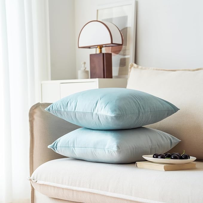 NiNi ALL Babyblue Velvet Throw Pillow Covers 14x14 Pack of 2 Decorative | Soft Solid Boho Cushion Squar Pillow Cases for Chair Sofa Bedroom Farmhouse Living room Modern Luxury Home Decor Christmas