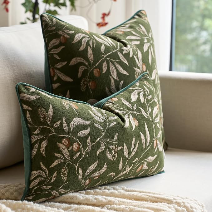 Alerfa Green Floral Throw Pillow Cover 20 x 20 Inch Sqaure Luxury Decorative Pillow Cover for Couch Living Room Bedroom