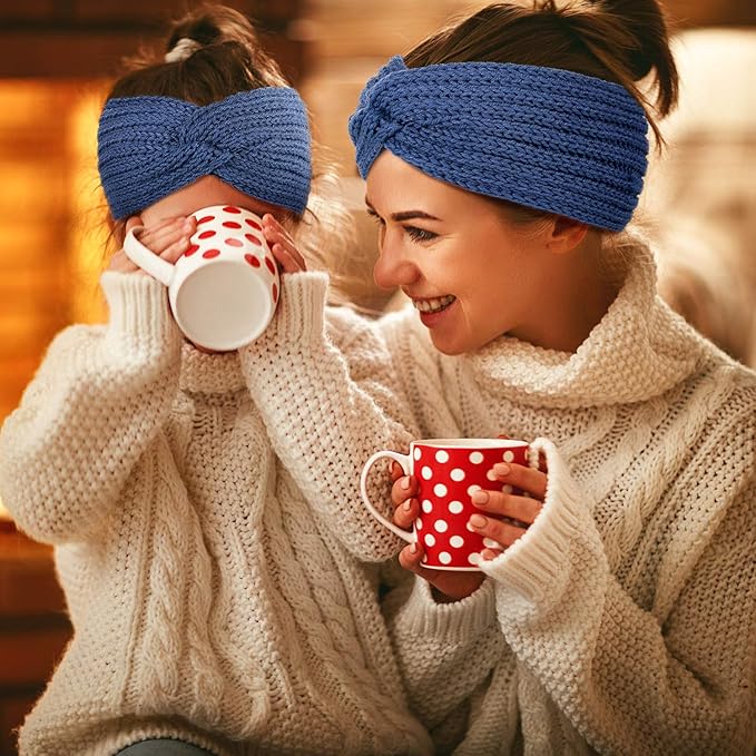Whaline 5 Pieces Winter Knit Headbands Chunky Knit Headbands,4 Elastic Turban Head Wraps and 1 Pearl Crochet Hair Band, Ear Warmer Crochet Head Wraps for Women Girls (Blue Green Colors)