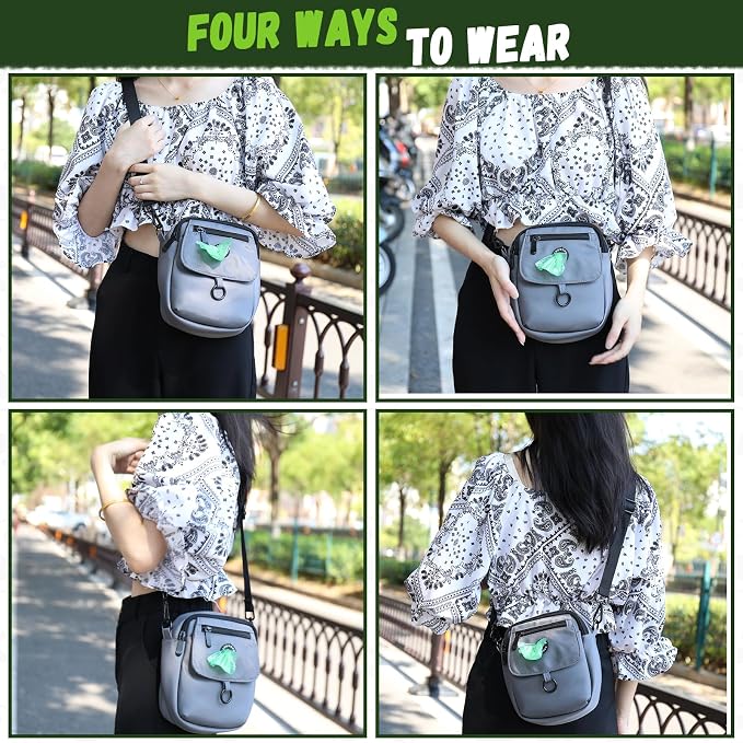 Dog Walking Bag Crossbody Waterproof & Lightweight Treat Pouch for Pet Training, Puppy Treat Tote, Dog Mom Purse (Gray 1.0)