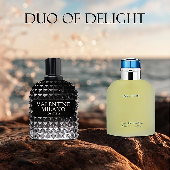AFLUXE Valentine Milano/Docetto 2PCS Eau De Toilette for Men-Fresh, Romantic Scent Perfume for Men 3.4 Fl Oz Each Mens Cologne For All Skin Daily Used
