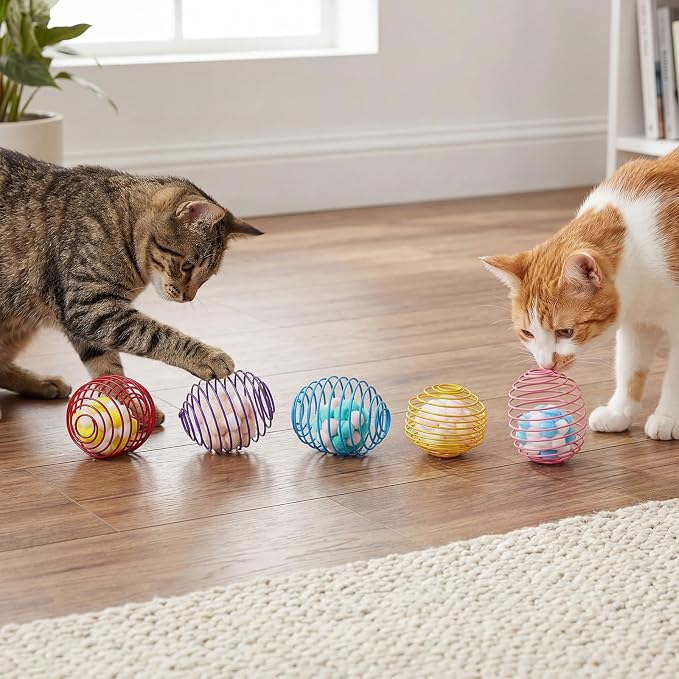 Jecery 5 Pcs Cat Toys Spring,Plush Ball,Multicolor