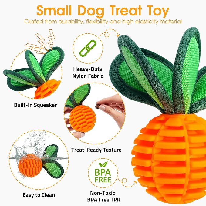 2 Pack Dog Chew Toys for Small Breeds, 2.2" Treat Dispensing Ball, Small Dog Toy Ball with Squeaker for Anxiety & Boredom, Interactive Puppy Chew Toy for Fetch, Tug & Dental Care
