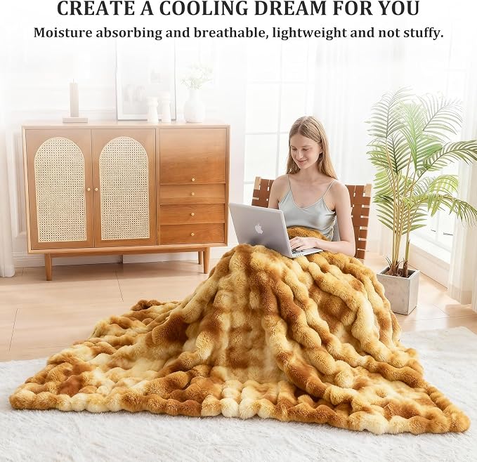 Faux Fur Twin Blanket for Couch, 1000 GSM Cozy Fuzzy Fluffy Soft Plush Thick Bubble Sherpa Blanket for Sofa Bedroom Living Room, Mothers Day Birthday Gifts for Women Home Decor
