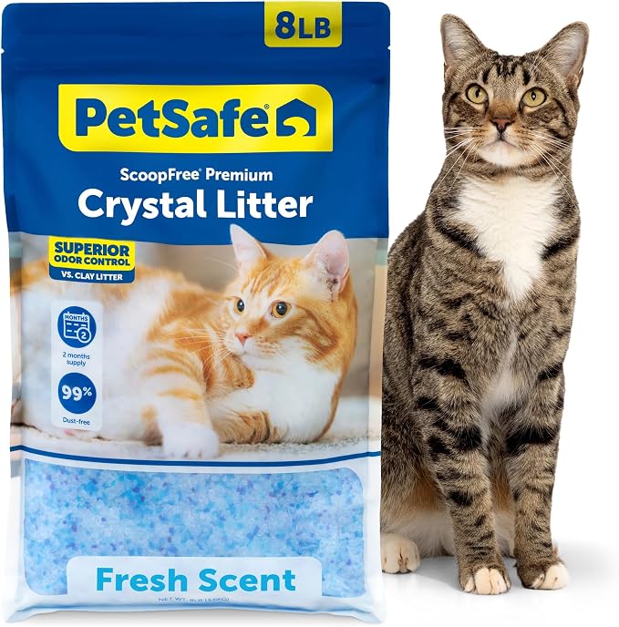 PetSafe ScoopFree Odor Control Crystal Cat Litter, Fresh Scent, 8 Lb Bag | 5x Faster Odor Control than Clumping Clay Litter, 99% Dust-Free, Low Tracking Crystals, Compatible with Any Cat Litter Box