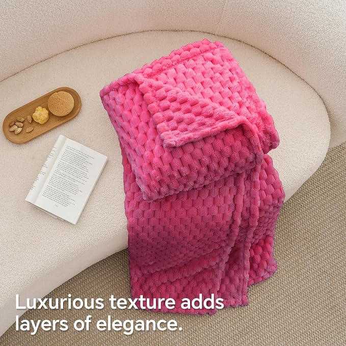 BEDELITE Hot Pink Throw Blanket for Couch, Soft Cozy Gifts for Women, 50*60 | 3D Jacquard Decorative Fleece Blanket, Super Soft Plush Throws, Cute Birthday Gift for Women & Men, Suitable for All Seasons