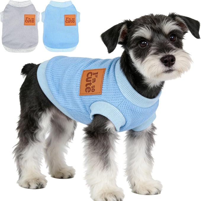 2 Pack Dog Shirt Vest Dog Clothes for Small Dogs Summer Waffle Puppy T-Shirts Soft Sleeveless Pet Clothes Lightweight Medium Large Doggy Outfit Cat Clothing (Blue+Grey, Large)