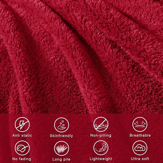 Exclusivo Mezcla Soft Plush Fleece King Size Blankets for Bed Living Room | Lightweight Fuzzy Fluffy Large Blanket for All Seasons, Cozy Velvet for Women Men, Machine Washable, 90"x104", Deep Red