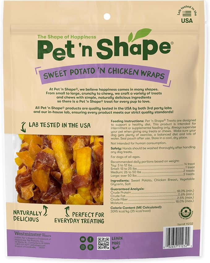 Pet 'n Shape Sweet Potato Chews – Natural Chicken Wrapped Sweet Potato Dog Treats - 42 Ounce (Pack of 3)