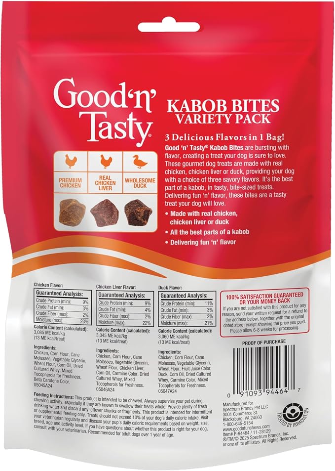 GOOD ‘N’ TASTY KABOB BITES, TREATS FOR DOGS | Premium Chicken, Duck and Chicken Liver, Bite-Size Treat for Quick Rewards, No Artificial Flavors or Colors, For Adult Dogs