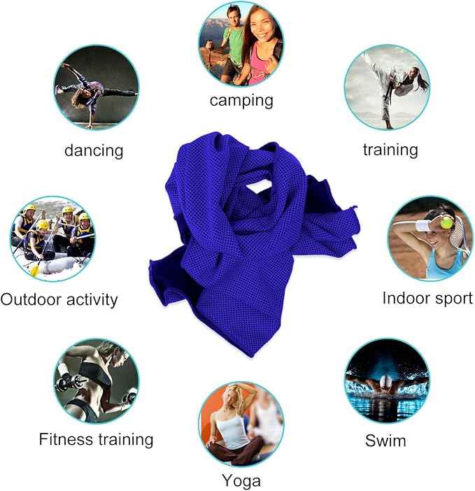 Cooling Towel (Pack of 20, 40"x12") with Pouches for Sports, Workout, Fitness, Gym, Yoga, Golf, Pilates, Travel, Camping & More