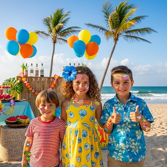 Summer Temporary Tattoos - 60Pcs Summer Party Decorations Gift Idea For Kids Youth Boy Girl Adult Beach Sea Summer Party Favors Accessories Aloha Party Supplies Hawaii Theme Luau Pool