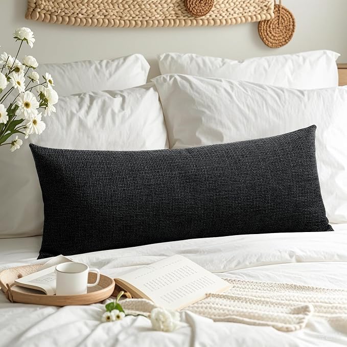 OTOSTAR Linen Throw Pillow Cover Set of 1 Decorative Long Lumbar Pillowcase Rectangle Cushion Cover 14x36 Inch for Home Decor Sofa Bedroom Car 35 x 90CM Black