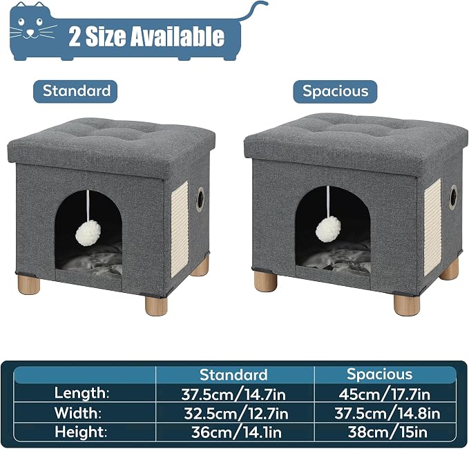 BRIAN & DANY Cat House for Indoor Cats,Cat Bed Cave for Kitten with Scratch Board & Ball,14.5X 12.5X 14.1 inches, Pink