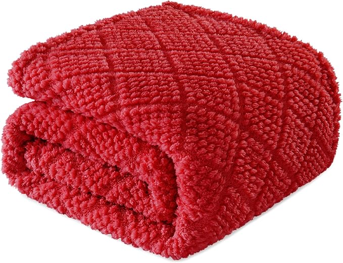Whale Flotilla Soft Fleece Throw Blanket for Couch, Red | Jacquard Waffle Blankets for Home Decor, Lightweight and Cozy, All Season Suitable, 50x60 Inch