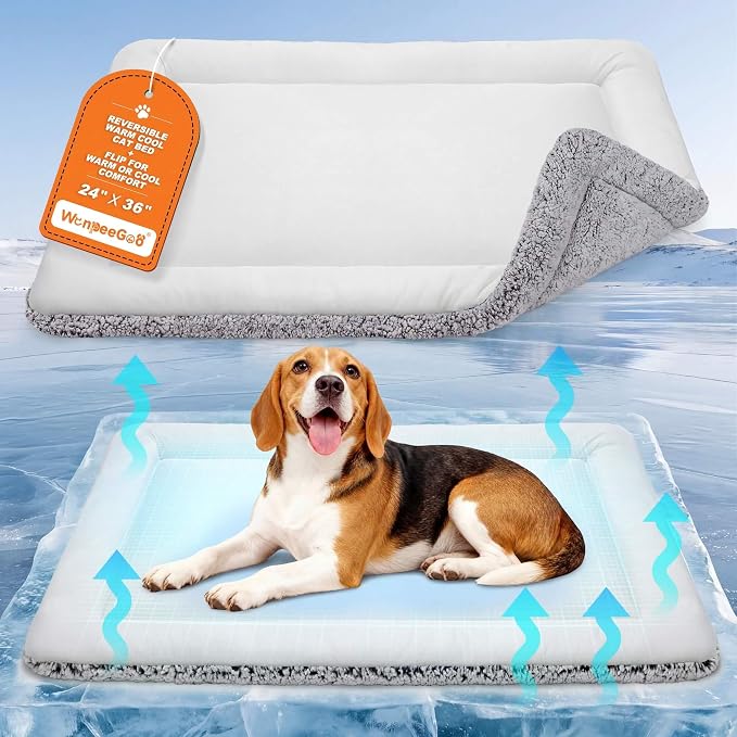 Cooling Mat for Cats, Reversible Self Warming Cat Bed, Gray, 24 x 36 Inches | Cool-Touch Ice Silk Side, Plush Fleece Warm Side, Heat-Reflective Foil for Indoor Cats, Kittens, Small Dogs and Crates
