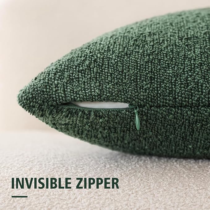 Foindtower Set of 2, Decorative Textured Boucle Throw Pillow Covers Accent Solid Pillow Cases Neutral Cozy Couch Cushion Case for Chair Sofa Bedroom Living Room Home Decor 26x26 Inch Pine Green