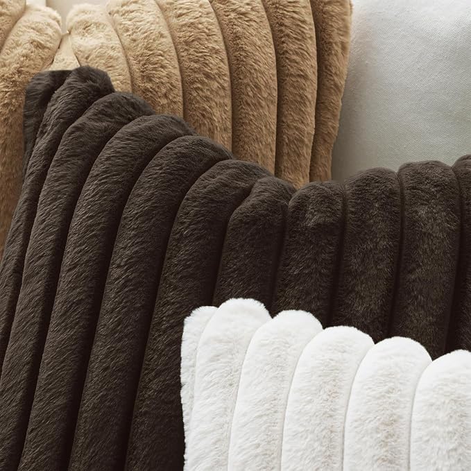 MIULEE Faux Fur Decorative Throw Pillow Covers 20x20 Set of 2 Dark Brown | Modern Fall Soft Plush Couch Pillows, Cozy Fluffy Cushion Covers for Sofa Bed Living Room Home Decor