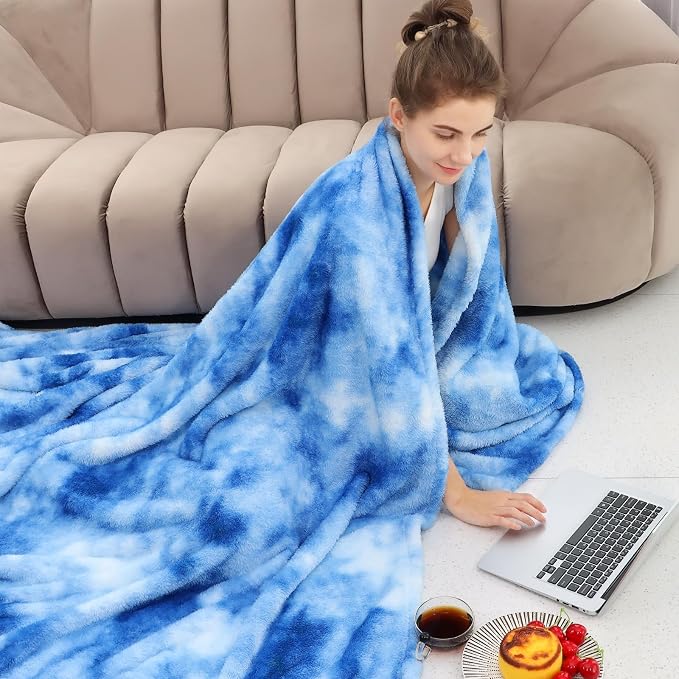 obinsm Blue Fleece Throw Blanket King Size, Fuzzy Big Blankets for Bed | Warm Lightweight Plush Blanket for Women Adults Room Decor